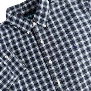 Ralph Lauren Button Down Shirt Mens L Navy Green Plaid Custom Fit Long Sleeve